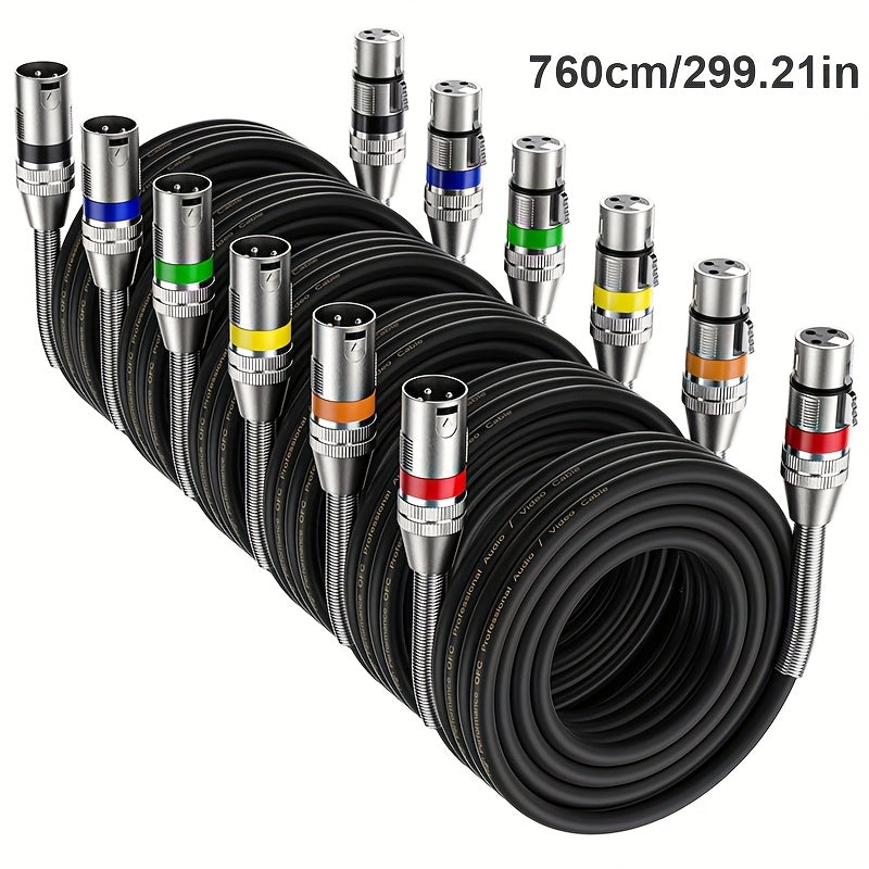 6 piezas de cable XLR de diseño nuevo, XLR masculino a femenino, equilibrio de 3 pines, micrófono compatible con mezclador, altavoz, amplificador, micrófono profesional, material de reducción de ruido, amplia compatibilidad, estuche protector de PVC, mej