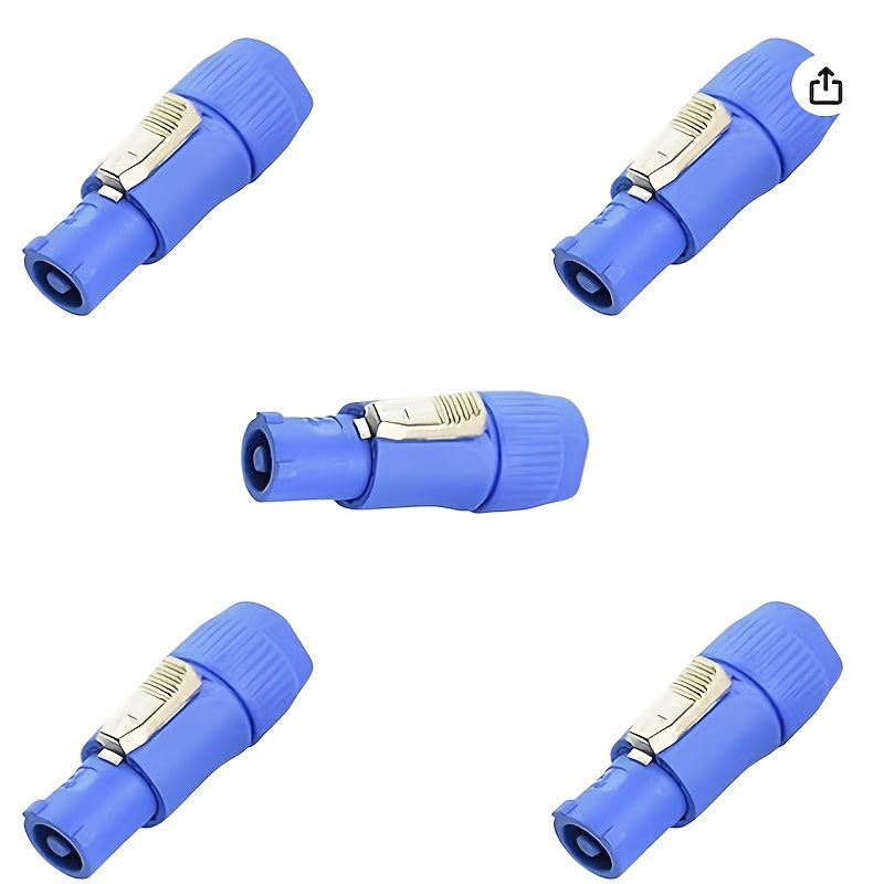 Juego de 5 Conectores de Alimentación AC Azules de 3 Pines, 20A/250V, Compatibles con NAC3FCA, NAC3FCB, NAC3MA-1, NAC3MPB-1 - Ideales para Iluminación de Escenario y Pantallas LED, Accesorios de Iluminación de Escenario, Diseño de Agarre Estriado, Constr