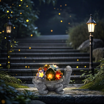 Linterna solar, estatua de tortuga con flores suculentas para exteriores, artesanías de resina, adecuada para patio, jardín, césped, escalones, regalo del Día de la Madre, Halloween, Navidad