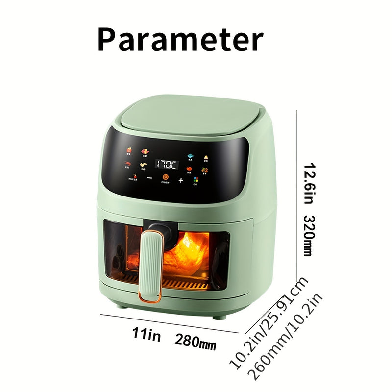 1 pieza de freidora de aire de 6 litros de capacidad, sin aceite, cocinero saludable con 8 ajustes preestablecidos, pantalla táctil LCD digital, ventana de cocción visual, cesta antiadherente - Ideal para cocina doméstica, accesorios de freidora de aire
