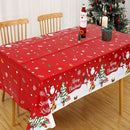 1pc Manta de plástico de Navidad con Santa y Hombre de Nieve - Cubierta de mesa desechable de patrón de dibujo animado rojo para decoración de fiesta de vacaciones, tejido no textil rectangular hecho a máquina, se ajusta a mesas de 219.96x129.79cm