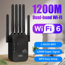 2025 Nuevo Potente Amplificador de WiFi, Repetidor de WiFi, 1200Mbps WiFi, Enchufe de EE. UU. (100-240V) para Cobertura en Hogares/Oficinas, Amplificador de Señal de WiFi de Alta Velocidad con Fuertes 6 Antenas - Puerto de Ethernet Conectado, Señal Poten
