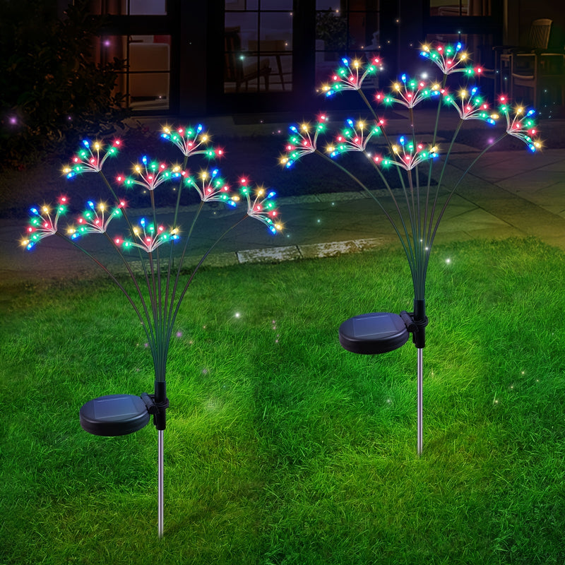 2 piezas de luces solares para jardín, regalos de decoración navideña al aire libre, 160 luces de fuegos artificiales de estrella LED, 2 modos de iluminación, luces solares para jardín impermeables para decoración de patio/camino/césped
