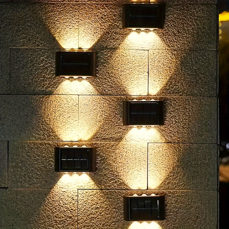 Juego de 3 luces solares para pared con 6 LED, luces exteriores para uso doméstico, pequeñas luces externas clase IP44, decoración de iluminación estilo nórdico para jardín y porche del hogar (blanco/blanco cálido)