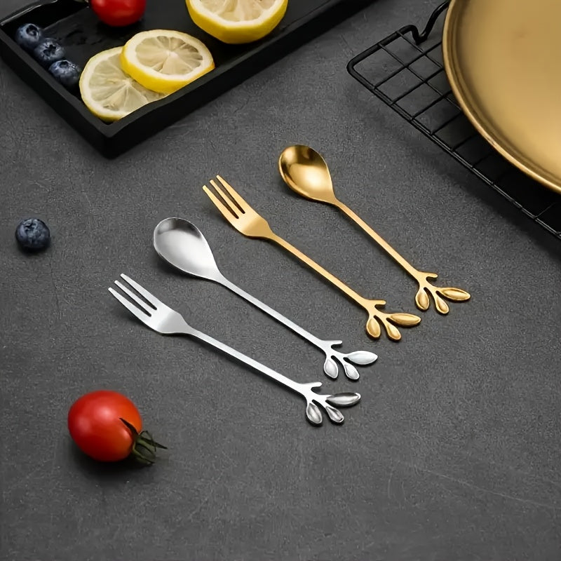 40 piezas, cuchara y tenedor de acero inoxidable dorado con diseño de flor de cerezo, utensilios de cocina elegantes, cuchara + tenedor, cubiertos para comedor y entretenimiento