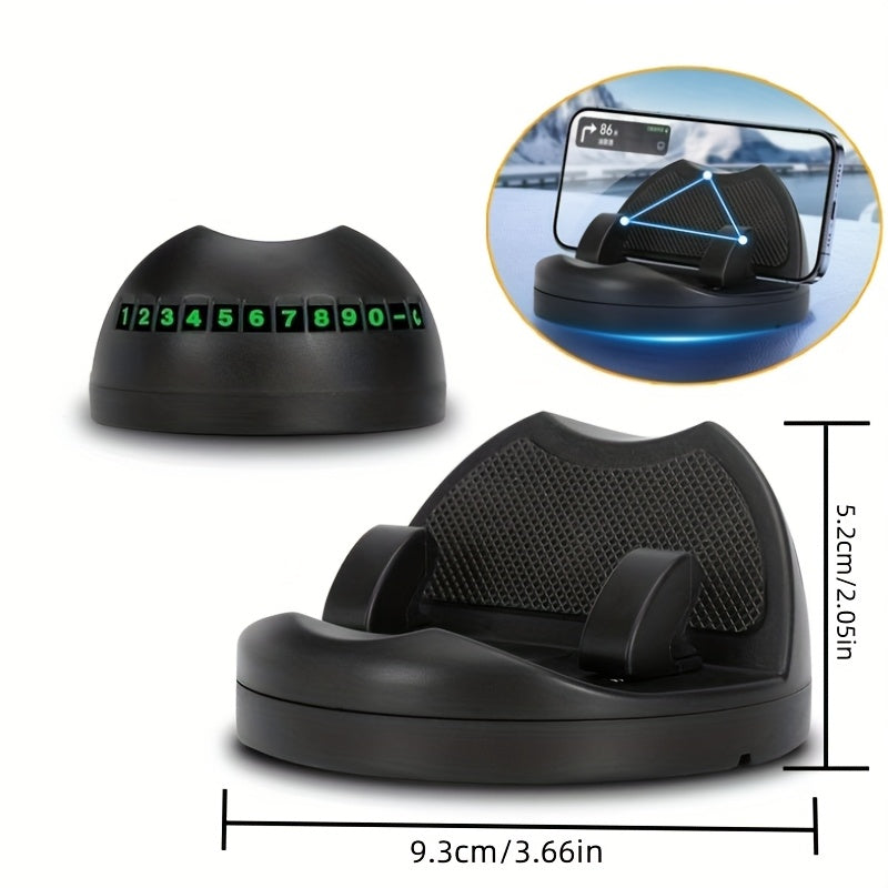 Soporte de teléfono giratorio de 360°, montaje redondo de salida de aire acondicionado de ABS, soporte de teléfono para automóvil impermeable con placa de números luminosos, montaje estable de cabeza para coches