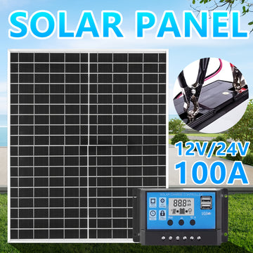Panel Solar Portátil con Controlador de 100A, Accesorios para RV, Banco de Energía Cargador Solar para Camping, Barcos y Más