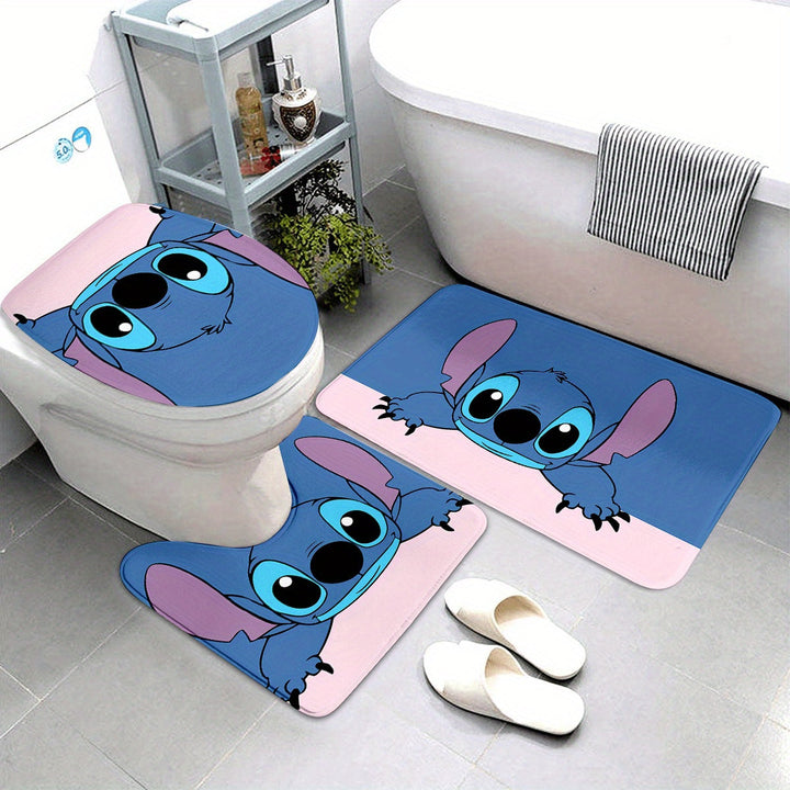 Juego de 3 alfombras de baño con Stitch y Lilo - Alfombras antideslizantes y absorbentes para el inodoro y la tapa, lavables y adecuadas para decorar el baño, ideales para Halloween y accesorios de temporada, decoración y accesorios de baño.