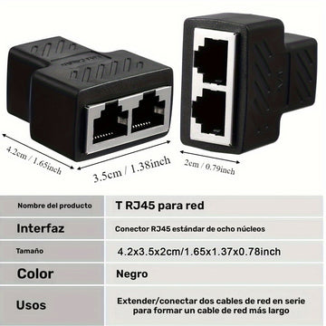 Conector divisor RJ45 de 1 pieza, adaptador extensor Ethernet 1 a 2 hembra a 2 hembra RJ45 para cable de red Ethernet