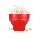 1pc Fabricante de Palomitas de Maíz de Silicona Plegable - Apto para Microondas, Cubo Rojo con Tapa Blanca para Almacenamiento Fácil, Perfecto para Uso Doméstico y Cinematográfico