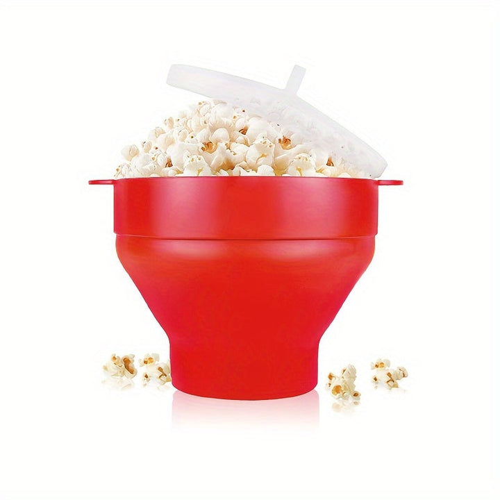 1pc Fabricante de Palomitas de Maíz de Silicona Plegable - Apto para Microondas, Cubo Rojo con Tapa Blanca para Almacenamiento Fácil, Perfecto para Uso Doméstico y Cinematográfico