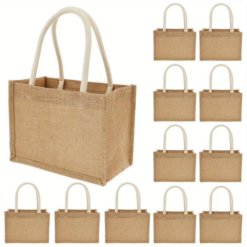 12 bolsas de yute mini, bolsas de playa de yute con asas, bolsas de compras reutilizables, bolsas de regalo de yute, bolsas multiusos para viajes, playa, escuela y actividades al aire libre