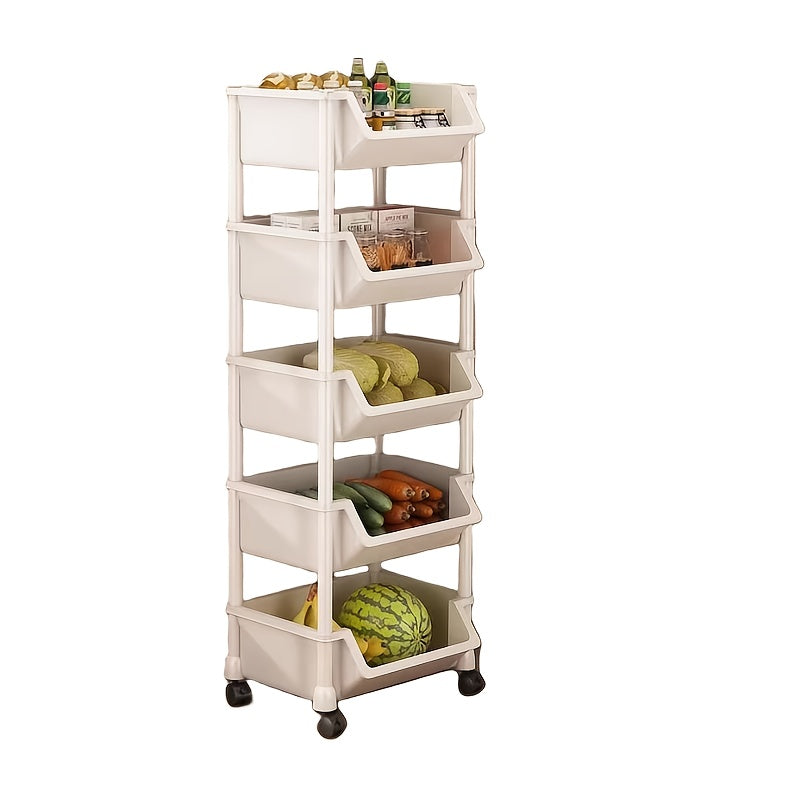 Carrito de Almacenamiento Rodante de 5 Niveles con Ruedas - Organizador Multifuncional de Plástico Duradero para Cocina, Sala de Estar y Hogar - Fácil Montaje, Sin Necesidad de Energía, Ideal para Aperitivos, Libros y Productos Frescos, Carro de Cocina