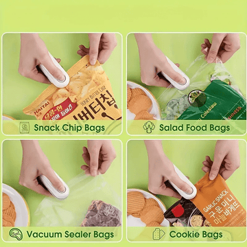Máquina Selladora de Aperitivos Portátil, Sellador Manual para Bolsas de Plástico, Carga USB, Batería de Litio Recargable de 150mAh. Adecuado para su uso en 6 escenarios importantes, escuela, cocina, hogar, residencia universitaria, al aire libre y otras