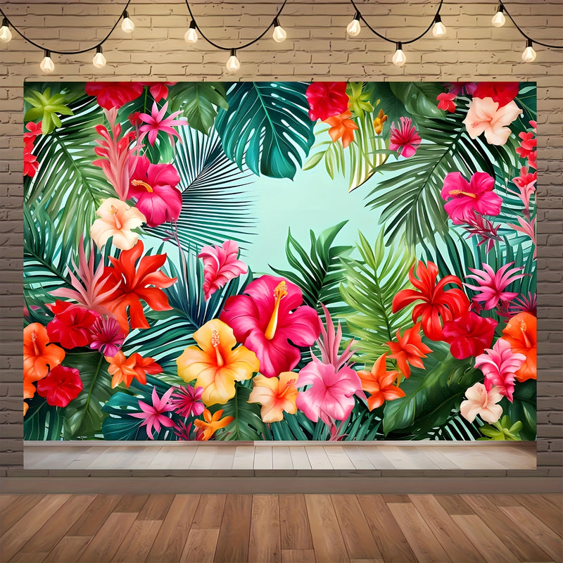 2D banderas, fondo de escenario de flor de palma tropical hawaiana - Bandera versátil de poliéster para bodas y fiestas en la playa, perfecta para celebraciones de verano y primavera.
