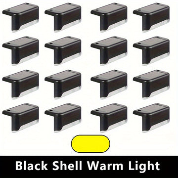 Conjunto de 16 Luces Solares para Escalones con Detector de Luz, Iluminación Exterior para Escaleras y Terrazas, Perfecto para Jardín, Porche y Decoración de Bodas