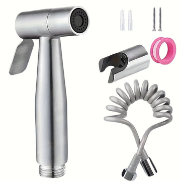 Kit de ducha portátil de alta presión de acero inoxidable con manguera de 4,8 pulgadas y soporte de pared - Boquilla auto-limpiante, resistente a fugas, para baño, inodoro, limpieza de mascotas, diseño moderno de montaje en pared, accesorio de limpieza d