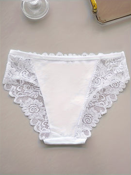 Conjunto de 5 Bragas de Encaje Floral, Bragas Triangulares Cómodas para Mujer con Ribete de Encaje