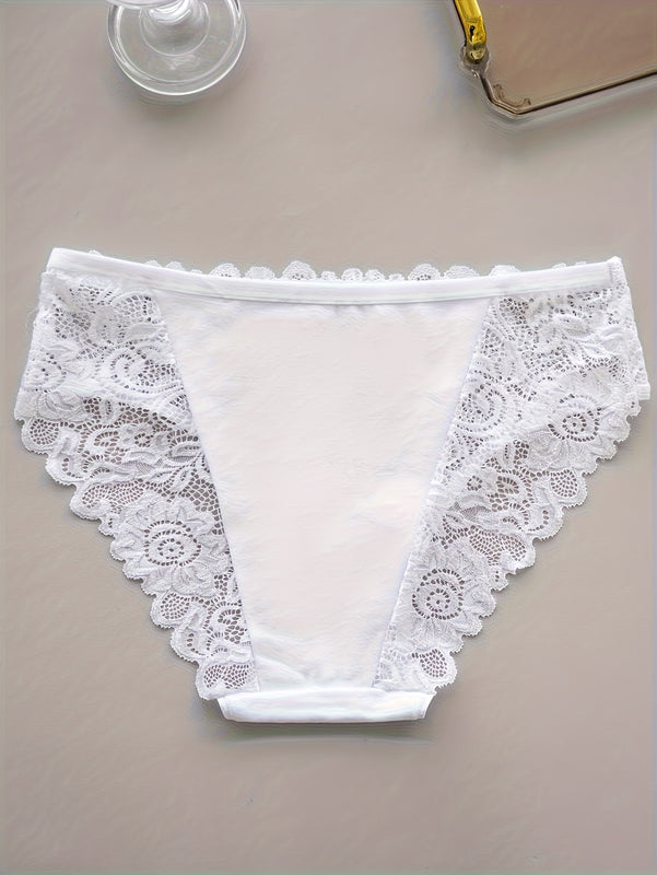 Conjunto de 5 Bragas de Encaje Floral, Bragas Triangulares Cómodas para Mujer con Ribete de Encaje