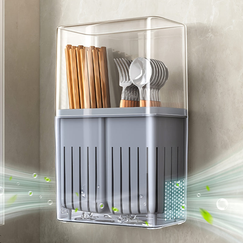 Organizador de cubiertos Joybos para montar en la pared - Soporte de cubiertos de plástico con cubierta a prueba de polvo, ligero portacubiertos de cocina para encimera y almacenamiento en la pared, contenedor organizador multiusos para el hogar y el baño
