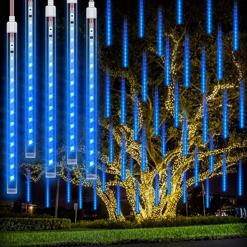 Cadena de Luces de Lluvia de Meteoros con Alimentación USB AMill - 8 Tubos, Plástico, 36V y Menos, Incluye Bombillas, Perfecta para Navidad, Halloween, Bodas, Cumpleaños, Decoraciones Festivas al Aire Libre, Ideal para Patios, Jardines, Calles, No Requie