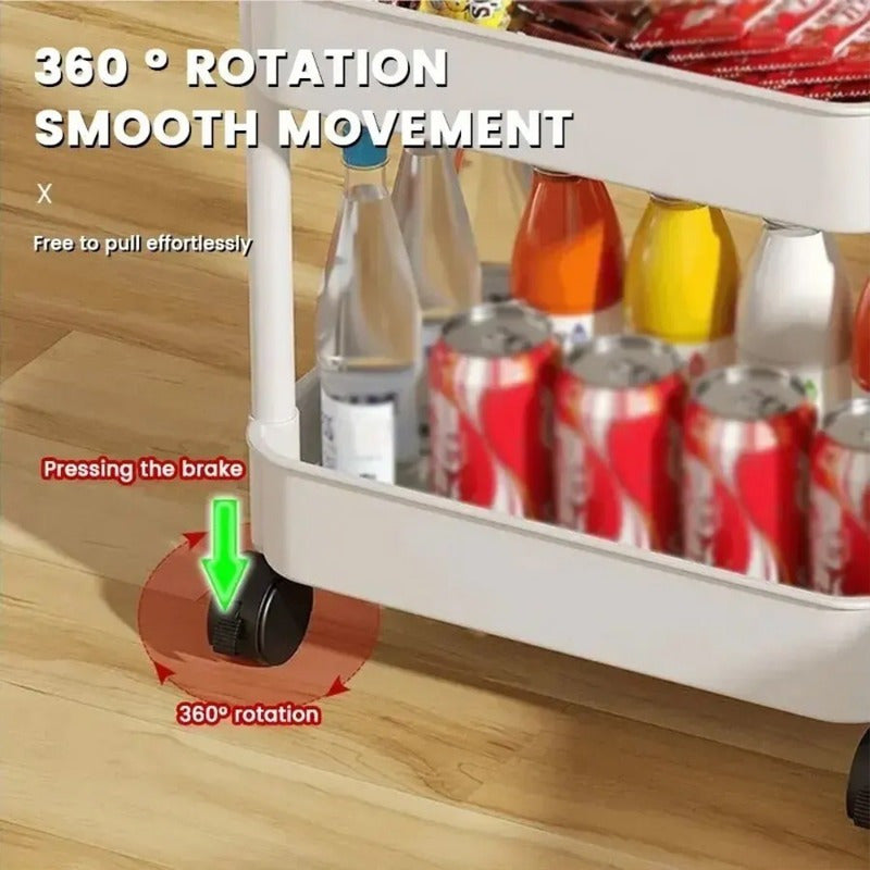 Carro de almacenamiento de PVC duradero con ruedas fáciles de mover - Organizador de cocina de varios niveles moderno, diseño seguro para gatos, ideal para dormitorio, cocina, baño - Blanco y negro, uso familiar de 40 personas, solución de almacenamiento