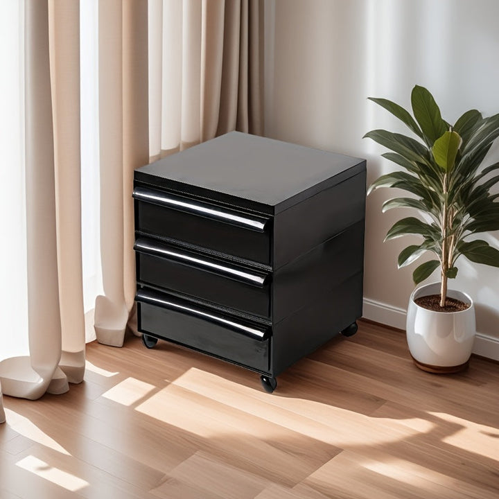 Armario de Almacenamiento con Ruedas de 3 Niveles – Organizador Móvil de Cajones Negro para Dormitorio, Sala de Estar o Oficina – Diseño Compacto con Acabado Brillante Suave