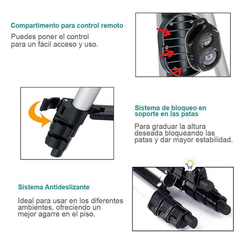 Trípode Soporte Celular Cámara Fotos Control Remoto 3888
