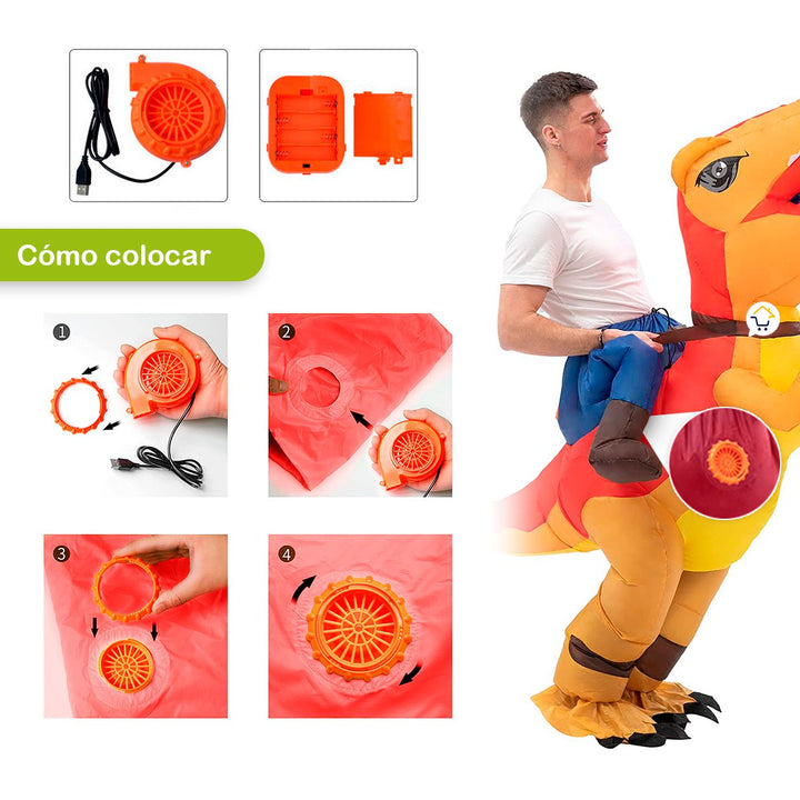 Disfraz De Dinosaurio Inflable Montable Adulto Halloween OF532