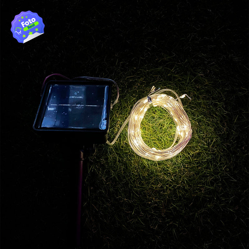 Luz Micro Led Alambre Con Panel Solar 100 LEDS Impermeables C2018