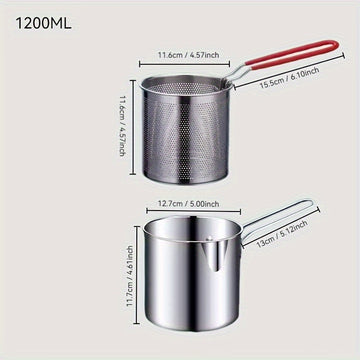 Freidora de Acero Inoxidable con Rejilla Filtro - Diseño Compacto, Duradero y Fácil de Limpiar, Cesta Pequeña en Acero Inoxidable, Accesorio para Filetear Pescado al Estilo Japonés, Ideal para Restaurantes, Cafeterías, Pollerías y Uso Doméstico