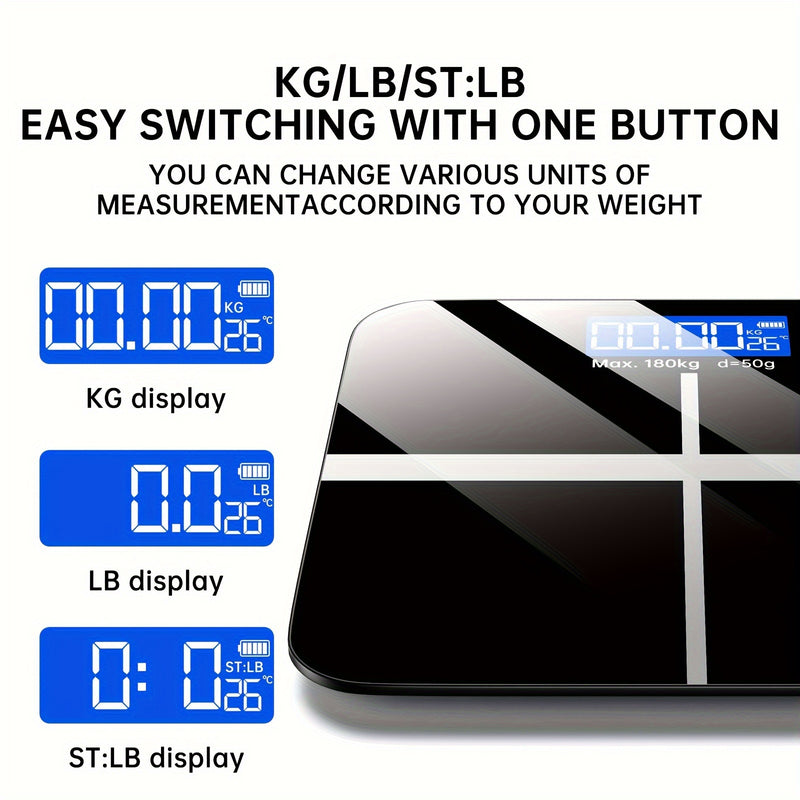 Balanza digital de alta definición, capacidad de 396 lb, pantalla LED, batería AAA no recargable, plástico, plataforma ultra ancha, conmutable KG/libra, sin batería incluida