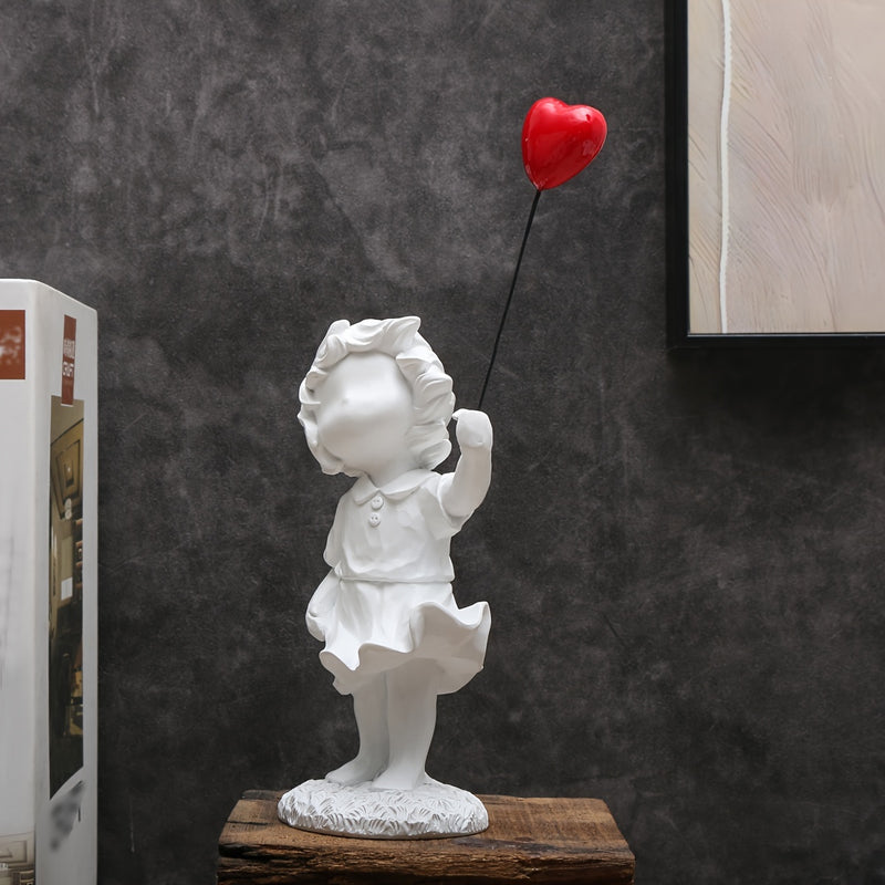 Figura de resina de niña de dibujos animados con globo, objeto decorativo de colección para varios tipos de habitaciones, uso en interiores, no requiere electricidad.