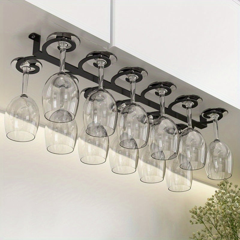 Soporte de vino vintage - Soporte de pared moderno de hierro para vino tinto y elegantes vasos, diseño que ahorra espacio para sala de estar o cocina, organizador de cocina | Elegante soporte de metal | Construcción duradera de hierro, decoración de vino