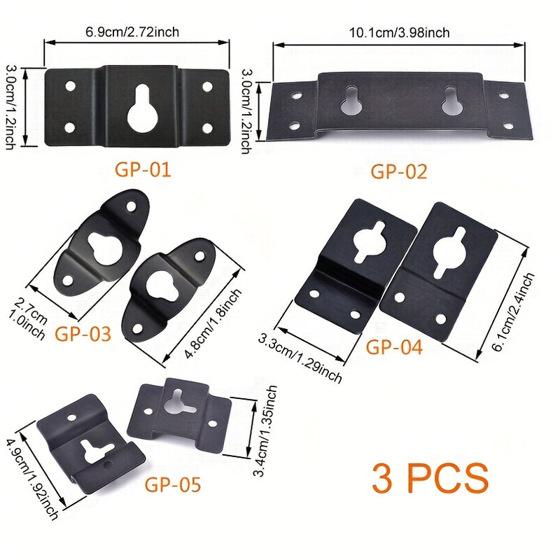 3 piezas de ganchos de pared de hierro negro de alta resistencia - Diseño de llave de tamaño múltiple para altavoces, guitarras, relojes y más - Montaje seguro con tornillos, instalación fácil, ganchos de pared para altavoces, montaje de pared resistente