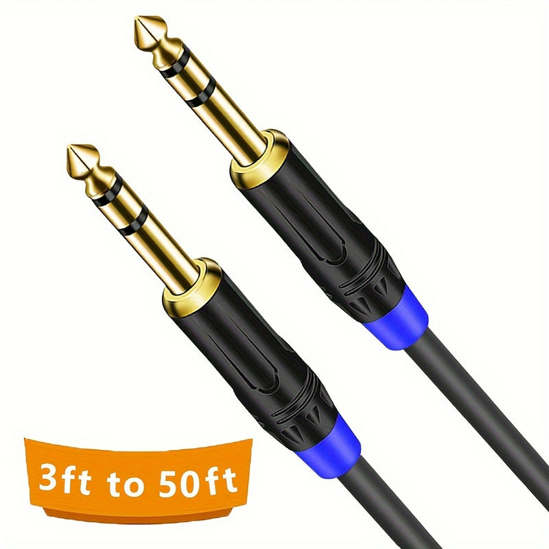 Cable de Audio TRS de Alta Resistencia de 1/4" a 1/4" - Conector Macho a Macho, Jack Estéreo, Interconexión Balanceada para Guitarra Eléctrica, Bajo, Mandolina | Conectores Chapados en Oro, Blindaje de Alta Densidad