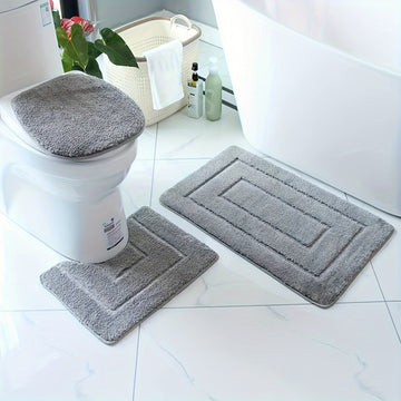 Conjunto de 3 alfombras de baño de microfibra ultrafina - Secado rápido, absorbente, antideslizante, alfombra de baño en forma de U, tapa de inodoro, poliéster tejido, resistente a la decoloración, densidad de 1500 g/m², grosor de 2 cm, lavable a máquina