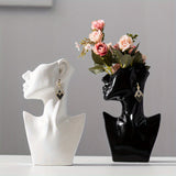 Jarrón Cerámico Nórdico de Forma Facial Bohemia - Soporte Decorativo para Flores con Rayas Geométricas para Sala de Estar, Adornos Primavera y Verano, Pieza de Arte en Cerámica de Alta Calidad, Jarrones para Decoración del Hogar