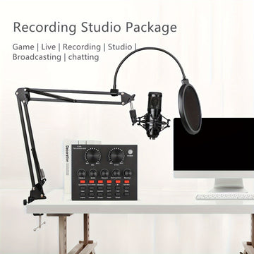 Kit de equipo para podcast, incluye micrófono BM800 y tarjeta de sonido V8, convertidor de voz, interfaz de audio, ideal para grabar, cantar, streaming y videojuegos