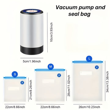 Conjunto de Sellador al Vacío Eléctrico Conveniente ABUDODO, Bomba de Vacío Manual Compresada por Aire, Carga USB, Utilizado para el Sellado y Almacenamiento de Alimentos, Diseño Cilíndrico Compacto, Adecuado para la Cocina del Hogar - Máquina Selladora