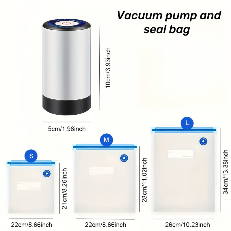 Conjunto de Sellador al Vacío Eléctrico Conveniente ABUDODO, Bomba de Vacío Manual Compresada por Aire, Carga USB, Utilizado para el Sellado y Almacenamiento de Alimentos, Diseño Cilíndrico Compacto, Adecuado para la Cocina del Hogar - Máquina Selladora