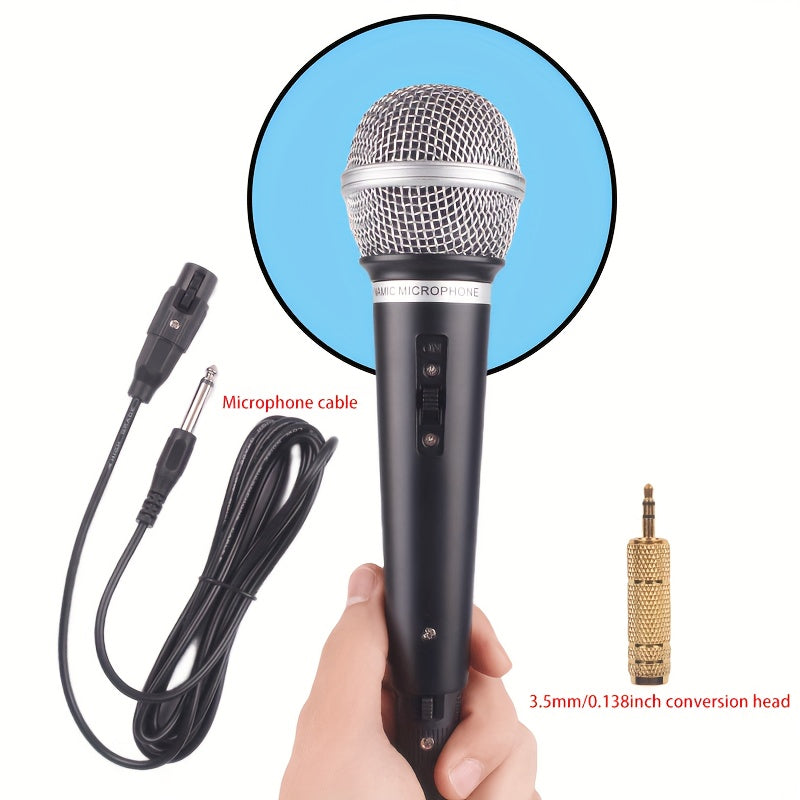 Black Wired Professional Dynamic Microphone, Handheld Dynamic Mic for Portable Speakers, Compatible with 6.35Mm/0.64cm Plug, Includes 3.5Mm/0.35cm Adapter, Suitable for Electronic Keyboards, Home KTV Sound Systems, Musical Instruments, Amplifiers, Mixing