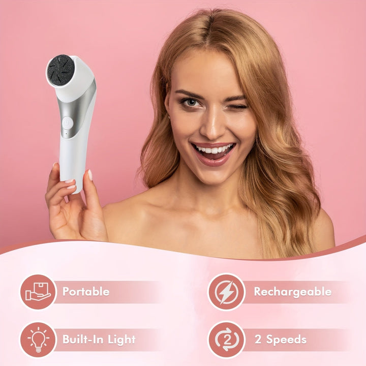 Lijadora eléctrica de pies recargable por USB - Apertura y cierre automáticos, cortes profundos para eliminación y suavizado ligero beige, herramienta de pedicura portátil con cabezales intercambiables (blanco y negro), regalo para el cuidado de los pies