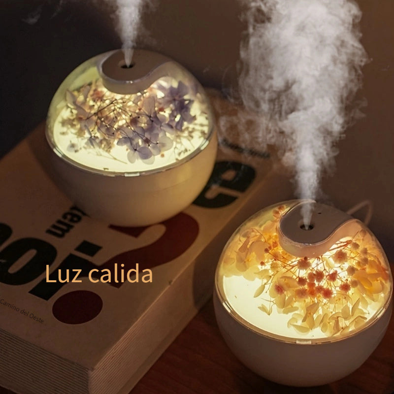 Humidificador USB con flores eternas - Purificador de aire silencioso de 220 ml con aromaterapia para hogar, oficina y escuela, sin batería, alimentado por USB