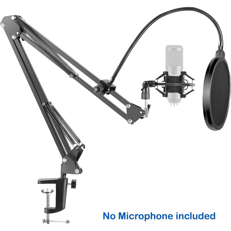 Soporte de micrófono ajustable de acero al carbono con brazo de boom, montaje de choque, pantalla de viento y soporte de filtro de pop - Montaje de escritorio con brazo de tijeras para transmisión en vivo, juegos, transmisión en vivo, grabación de audio