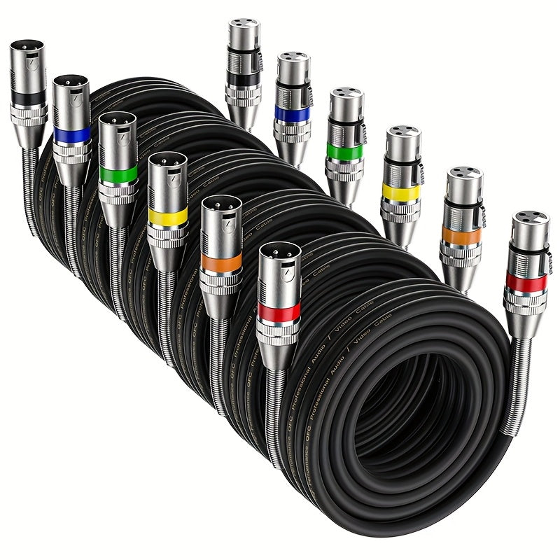 6 piezas de cable XLR de diseño nuevo, XLR masculino a femenino, equilibrio de 3 pines, micrófono compatible con mezclador, altavoz, amplificador, micrófono profesional, material de reducción de ruido, amplia compatibilidad, estuche protector de PVC, mej
