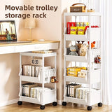Estante de almacenamiento móvil de plástico de tres o cinco niveles con ruedas - Estante práctico, adecuado para sala de estar, dormitorio, residencia, uso en todas las estaciones.