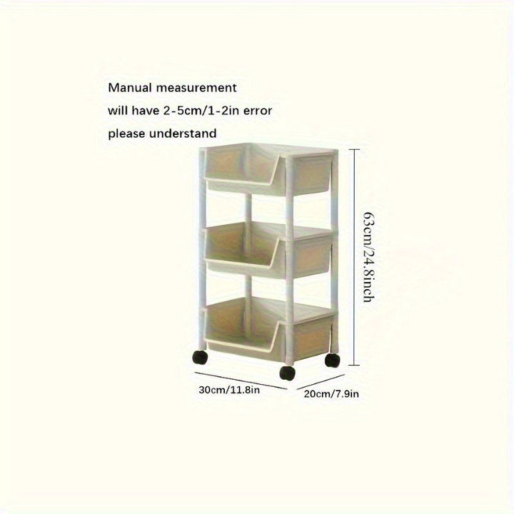 Estante de almacenamiento móvil de plástico de tres o cinco niveles con ruedas - Estante práctico, adecuado para sala de estar, dormitorio, residencia, uso en todas las estaciones.