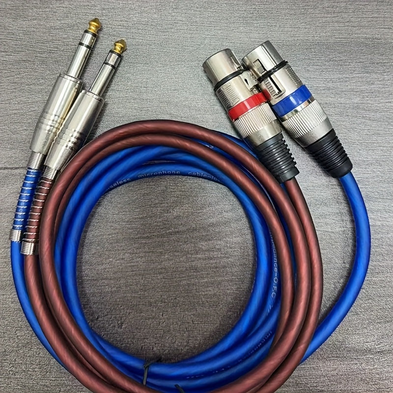 Cable de 6.5 mm a XLR hembra, paquete de 2, azul y marrón, alta calidad, disponible en longitudes de 1 metro (3 pies) a 3 metros (10 pies), ideal para mezcladoras de micrófonos, estudios de grabación e iluminación escénica