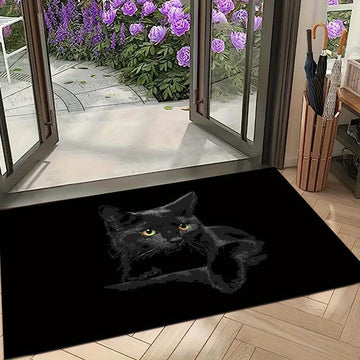 Tapete de 850g/m² con diseño de gato negro, antideslizante, lavable en máquina, espesado, adecuado para entrada/salida/cochera/baño/dormitorio/sala de estar, suave como una nube, estilo universal, adecuado para Navidad, Halloween, Pascua, Día del Padre,